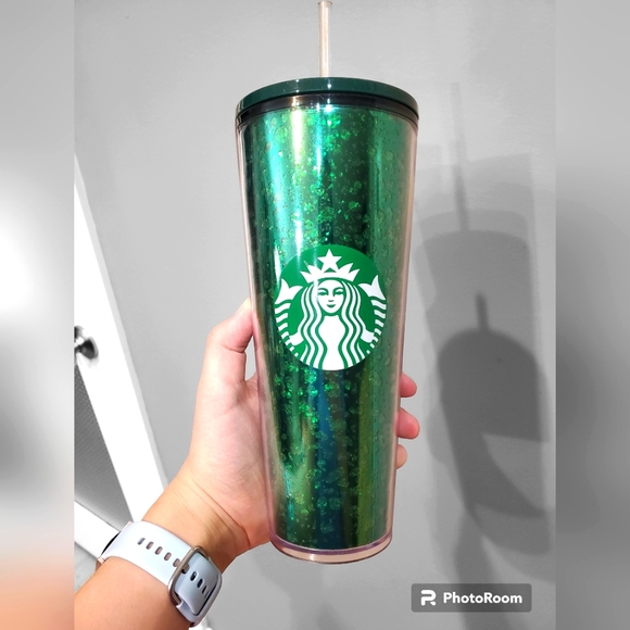 Starbucks 24 oz Venti Tumbler Emerald Green Glitter Flecks - Picture 1 of 3